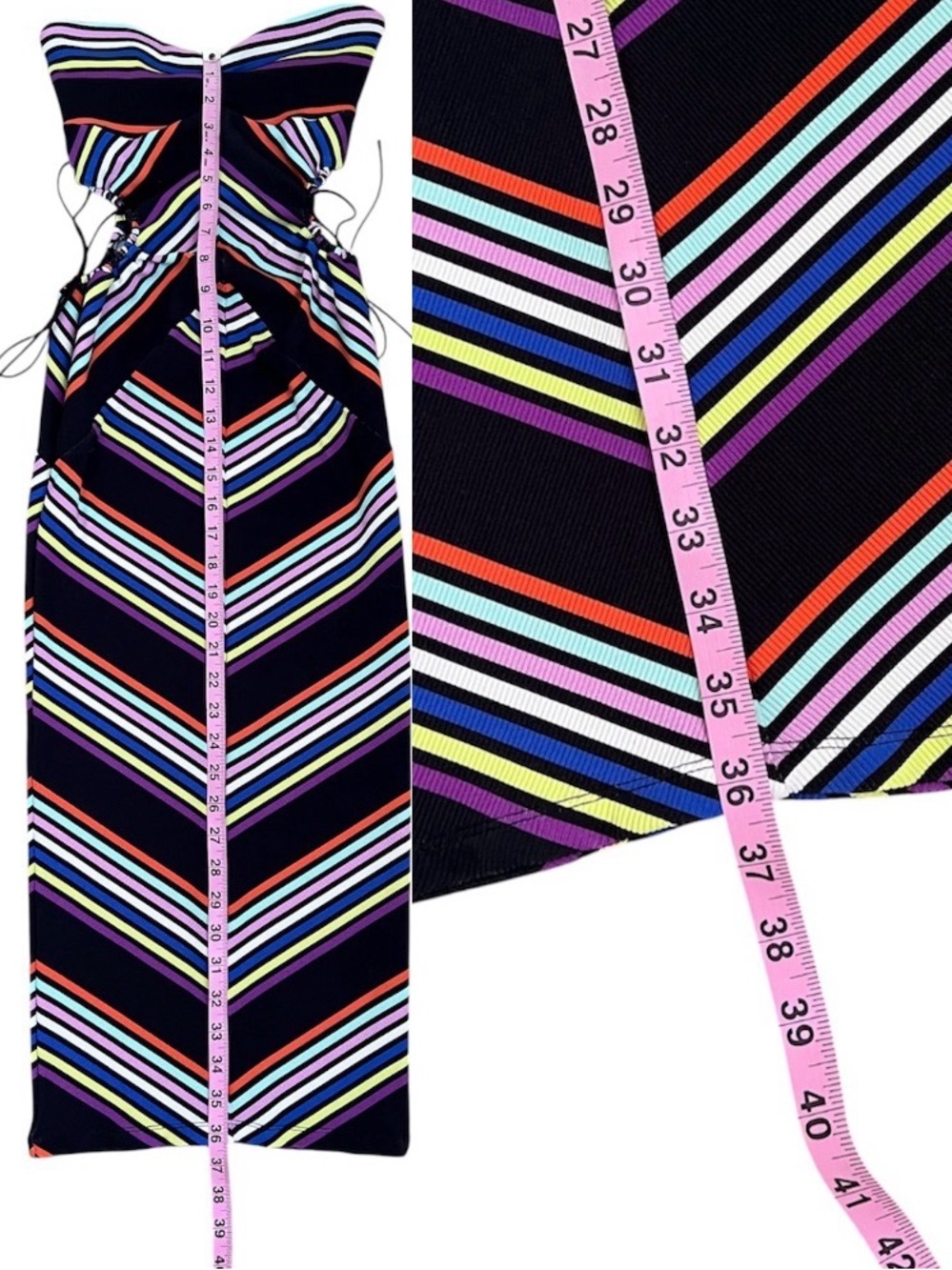 FLEUR DU MAL Striped Rib Chevron Cutout Midi Dress Multicolor Stripe XS - Picture 6 of 8
